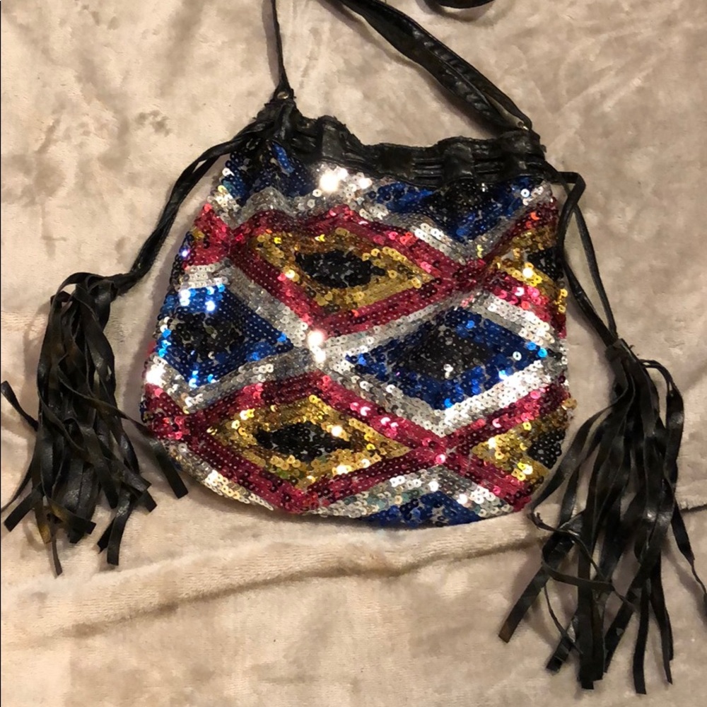 Sequin and Fringe Crossbody